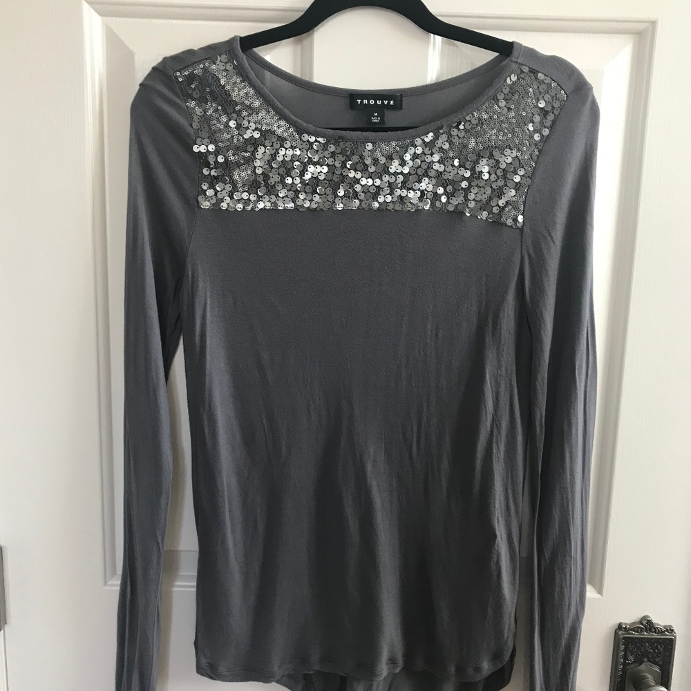 Soft Knit Tee With Matte Sequin Detail